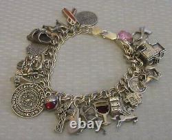 Estate 28P STERLING SILVER CHARM BRACELET full loaded figural enamel gemstone 8