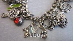 Estate 28P STERLING SILVER CHARM BRACELET full loaded figural enamel gemstone 8