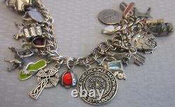 Estate 28P STERLING SILVER CHARM BRACELET full loaded figural enamel gemstone 8