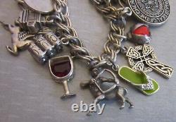 Estate 28P STERLING SILVER CHARM BRACELET full loaded figural enamel gemstone 8