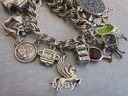 Estate 28P STERLING SILVER CHARM BRACELET full loaded figural enamel gemstone 8