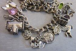 Estate 28P STERLING SILVER CHARM BRACELET full loaded figural enamel gemstone 8