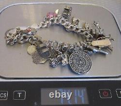 Estate 28P STERLING SILVER CHARM BRACELET full loaded figural enamel gemstone 8