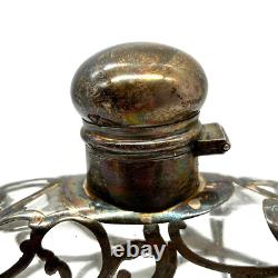 Estate Antique Sterling Silver Ornate Filigree Overlay On Glass Gentlemans Flask