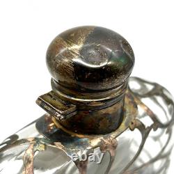 Estate Antique Sterling Silver Ornate Filigree Overlay On Glass Gentlemans Flask