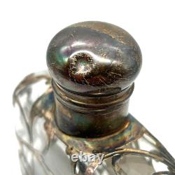 Estate Antique Sterling Silver Ornate Filigree Overlay On Glass Gentlemans Flask