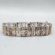 Estate Art Deco Sterling Silver Pink Glass Square Filigree Bracelet 7.25 13.9g