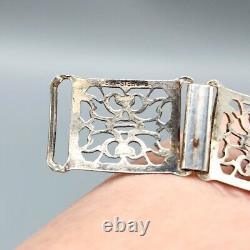Estate Art Deco Sterling Silver Pink Glass Square Filigree Bracelet 7.25 13.9g