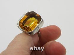 Estate Vintage Large Stunning Sterling Silver Citrine Art Glass Size 10 Ring