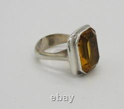 Estate Vintage Large Stunning Sterling Silver Citrine Art Glass Size 10 Ring