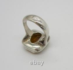 Estate Vintage Large Stunning Sterling Silver Citrine Art Glass Size 10 Ring