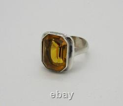 Estate Vintage Large Stunning Sterling Silver Citrine Art Glass Size 10 Ring