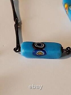 Estate Vintage Sterling Silver Millefiori Turquoise Cane Rectangle Beads 27
