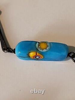 Estate Vintage Sterling Silver Millefiori Turquoise Cane Rectangle Beads 27
