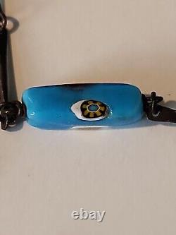 Estate Vintage Sterling Silver Millefiori Turquoise Cane Rectangle Beads 27