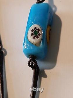 Estate Vintage Sterling Silver Millefiori Turquoise Cane Rectangle Beads 27