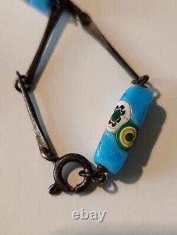 Estate Vintage Sterling Silver Millefiori Turquoise Cane Rectangle Beads 27