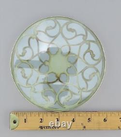 Excellent Antique Sterling Silver Overlay Glass Coaster Trivet 6 U Mono