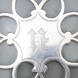 Excellent Antique Sterling Silver Overlay Glass Coaster Trivet 6 U Mono