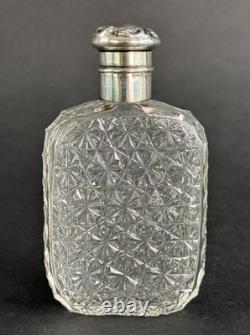 Excellent c1900 American Brilliant Cut Glass Sterling Silver Hip Pocket Flask