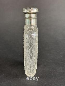 Excellent c1900 American Brilliant Cut Glass Sterling Silver Hip Pocket Flask