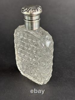 Excellent c1900 American Brilliant Cut Glass Sterling Silver Hip Pocket Flask
