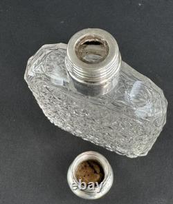 Excellent c1900 American Brilliant Cut Glass Sterling Silver Hip Pocket Flask