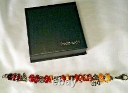 Excellent condition! TROLLBEADS Sterling & Glass Charm Bracelet-Royal Red/Amber