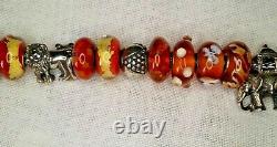 Excellent condition! TROLLBEADS Sterling & Glass Charm Bracelet-Royal Red/Amber