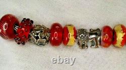 Excellent condition! TROLLBEADS Sterling & Glass Charm Bracelet-Royal Red/Amber