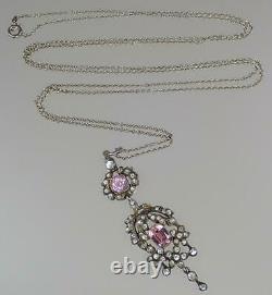 Exquisite Antique Georgian Foiled Glass Paste Silver Necklace Brooch Pin Parure