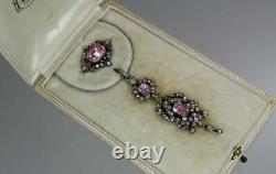 Exquisite Antique Georgian Foiled Glass Paste Silver Necklace Brooch Pin Parure