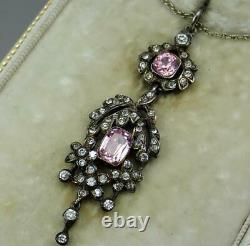 Exquisite Antique Georgian Foiled Glass Paste Silver Necklace Brooch Pin Parure