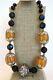 Extra Large Tibetan Amber & Glass Bead Necklace Sterling Silver Clasp 20.5 Long