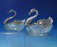 Fb German Sterling Silver Glass Sugar Basket Pair Swan Form Movable Wings #5359