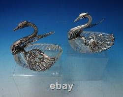 FB German Sterling Silver Glass Sugar Basket Pair Swan Form Movable Wings #5359