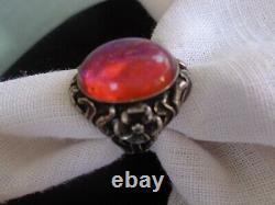 FIREY VINTAGE ART NOUVEAU STERLING FLORAL VIOLET DRAGONS BREATH CAB RING sz6