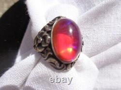 FIREY VINTAGE ART NOUVEAU STERLING FLORAL VIOLET DRAGONS BREATH CAB RING sz6