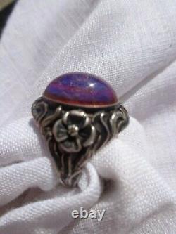 FIREY VINTAGE ART NOUVEAU STERLING FLORAL VIOLET DRAGONS BREATH CAB RING sz6