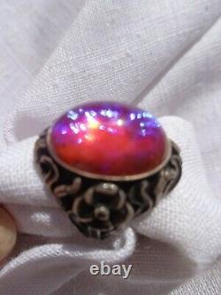 FIREY VINTAGE ART NOUVEAU STERLING FLORAL VIOLET DRAGONS BREATH CAB RING sz6