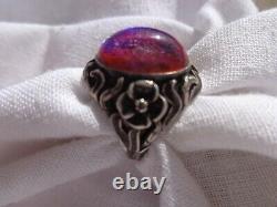 FIREY VINTAGE ART NOUVEAU STERLING FLORAL VIOLET DRAGONS BREATH CAB RING sz6