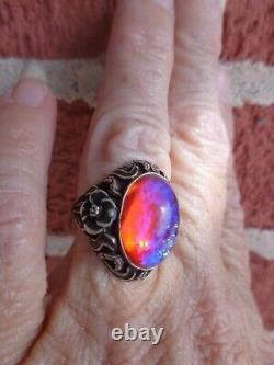 FIREY VINTAGE ART NOUVEAU STERLING FLORAL VIOLET DRAGONS BREATH CAB RING sz6