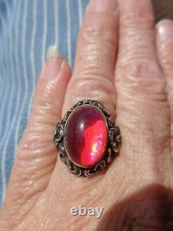 FIREY VINTAGE ART NOUVEAU STERLING FLORAL VIOLET DRAGONS BREATH CAB RING sz6