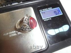 FIREY VINTAGE ART NOUVEAU STERLING FLORAL VIOLET DRAGONS BREATH CAB RING sz6