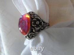 FIREY VINTAGE ART NOUVEAU STERLING FLORAL VIOLET DRAGONS BREATH CAB RING sz6