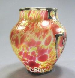 FRITZ HECKERT Art Glass MORMOPAL Vase Sterling Silver Overlay ca. 1902 Loetz Era