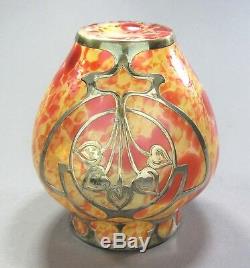 FRITZ HECKERT Art Glass MORMOPAL Vase Sterling Silver Overlay ca. 1902 Loetz Era