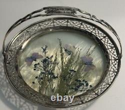 F. M. Whiting Co. Sterling Silver Dish Basket with Pressed Butterflies in Glass