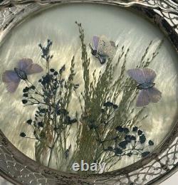 F. M. Whiting Co. Sterling Silver Dish Basket with Pressed Butterflies in Glass