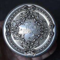 Fab Abp Cut Glass Vanity Jar Three Dimensional Sterling Silver Floral Ribbon LID
